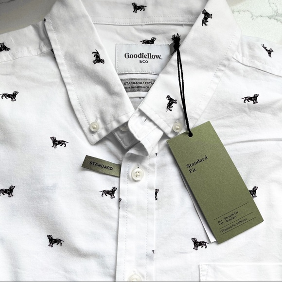 GOODFELLOW | Dog Print Long Sleeve Button Down - Picture 8 of 16